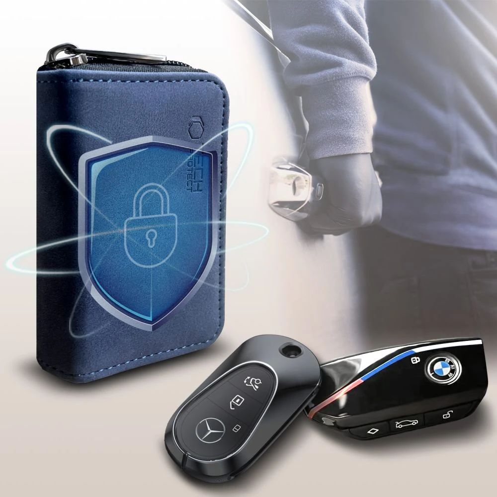 KLATKA FARADAYA TECH-PROTECT KLR300 POUCH KEYLESS RFID SIGNAL BLOCKER CASE NAVY Mėlynas