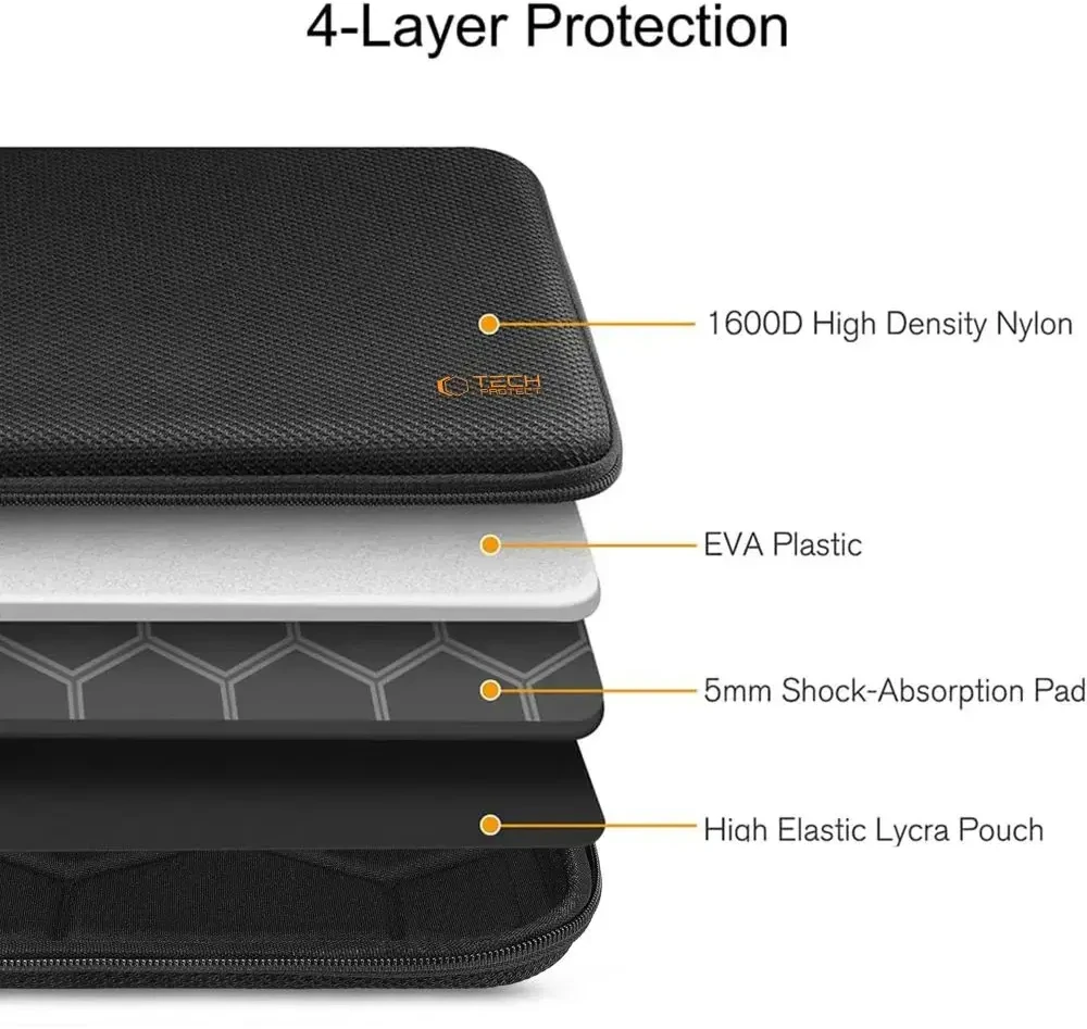 Tech-Protect Hardpouch Nešiojamas kompiuteris Case 13-14 - Juodas and Oranžinis