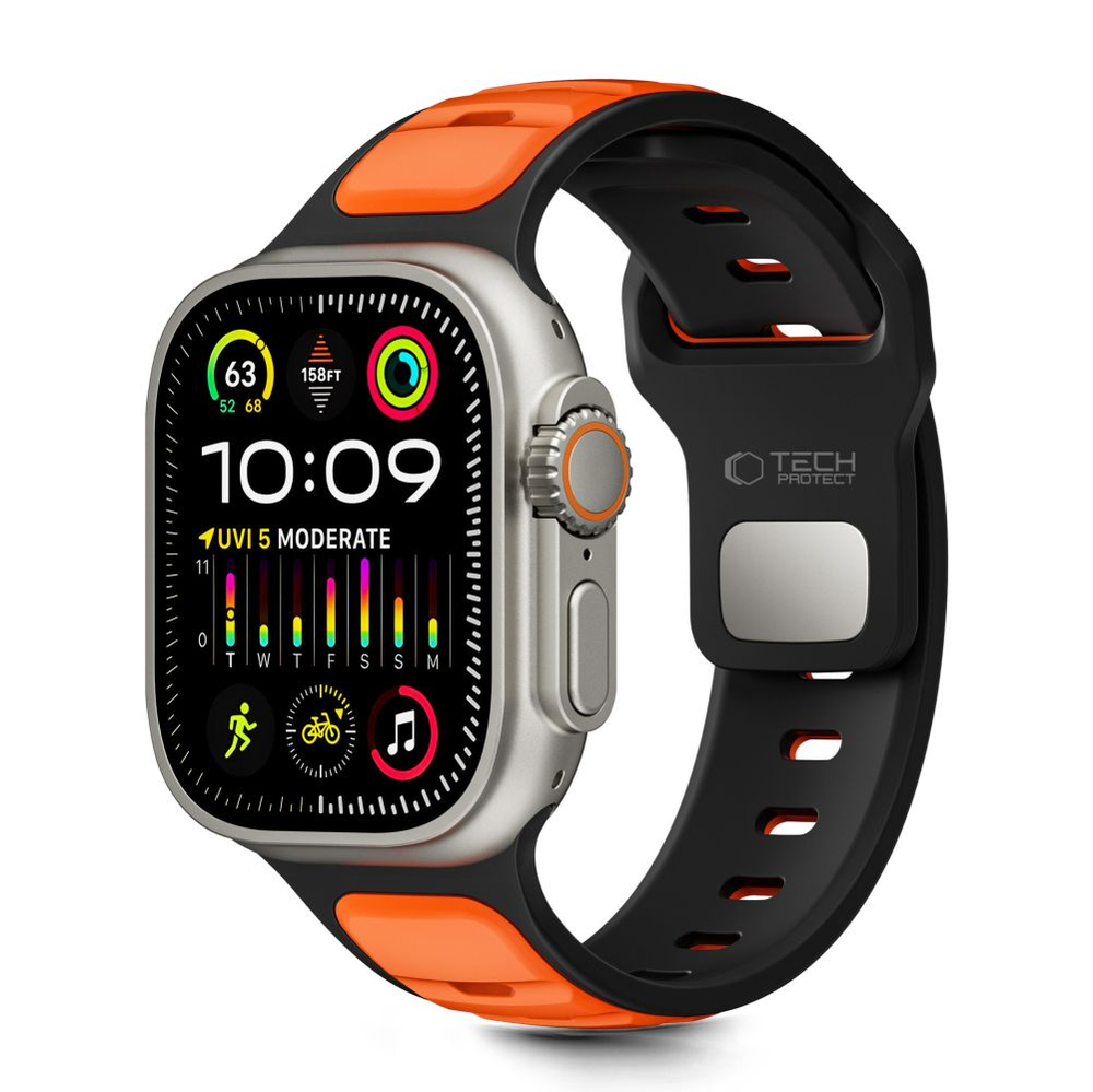 Tech-Protect IconBir Line apyrankė skirta Apple Watch 44 / 45 / 46 / 49 mm – juodos spalvos ir oranžinės spalvos
