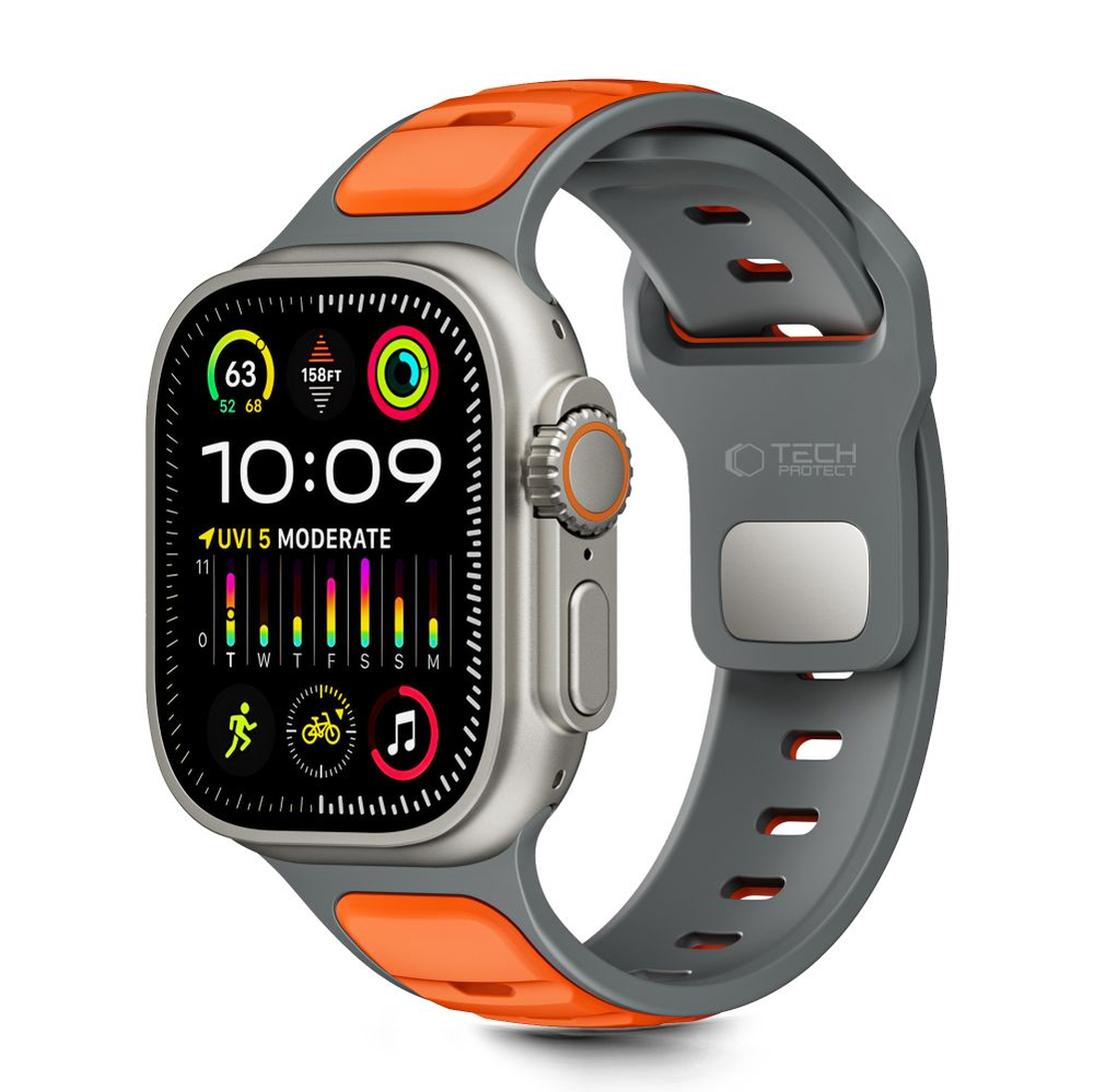 Tech-Protect IconBir Line apyrankė skirta Apple Watch 44 / 45 / 46 / 49 mm – pilkos spalvos-oranžinės spalvos