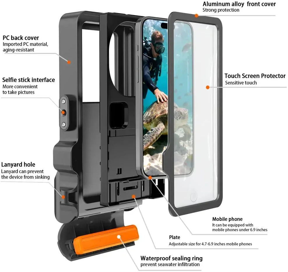 Tech-Protect IPX8 Pro Atsparus vandeniui Phone Case - Gray and Juodas