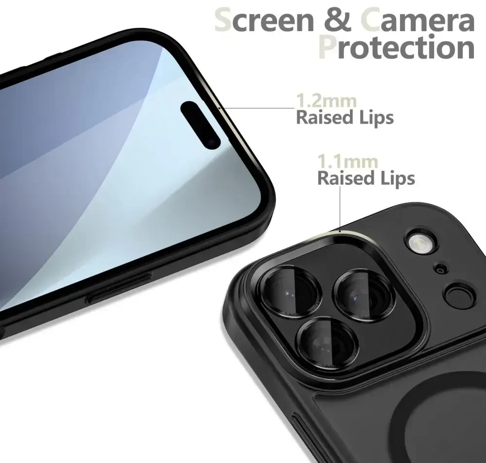 „TECH-PROTECT MagCam“ telefono dėklas su „MagSafe“ palaikymu, skirtas „Apple iPhone 17 Pro“, matinės juodos spalvos.