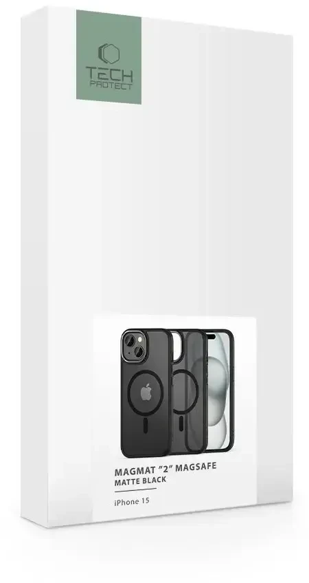 iPhone 15 Tech-Protect Magmat "2" MagSafe matinis dėklas telefonui, juodos spalvos