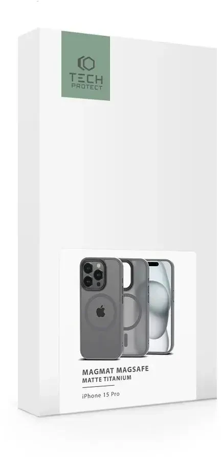 „Tech-Protect MagMat MagSafe Apple iPhone 15 Pro“ – matinis titano spalvos dėklas