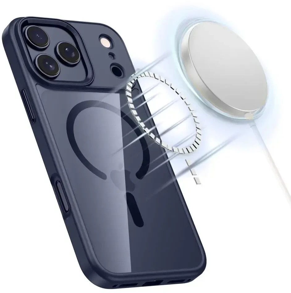 „Tech-Protect MagMat MagSafe“ dėklas, skirtas „iPhone 17 Pro“ – permatomas tamsiai mėlynas Mėlyna