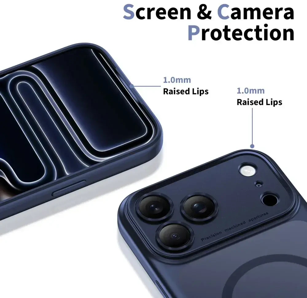 „TECH-PROTECT MAGPEAK CC“ telefono dėklas su „MagSafe“ palaikymu, skirtas „Apple iPhone 17 Pro Max“, mėlynas