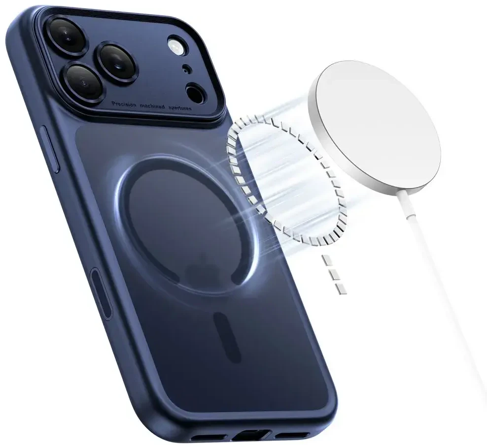 „TECH-PROTECT MAGPEAK CC“ telefono dėklas su „MagSafe“ palaikymu, skirtas „Apple iPhone 17 Pro Max“, mėlynas