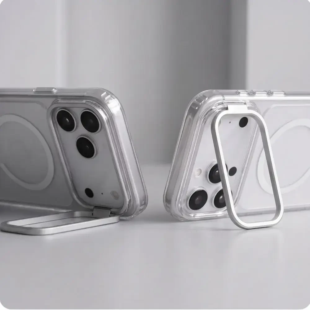 Tech-Protect MagStand MagSafe CC dėklas, skirtas iPhone 18 Pro / 17 Pro - permatomas