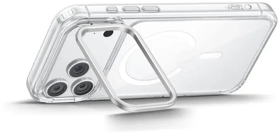 Tech-Protect MagStand MagSafe CC dėklas, skirtas iPhone 18 Pro / 17 Pro - permatomas