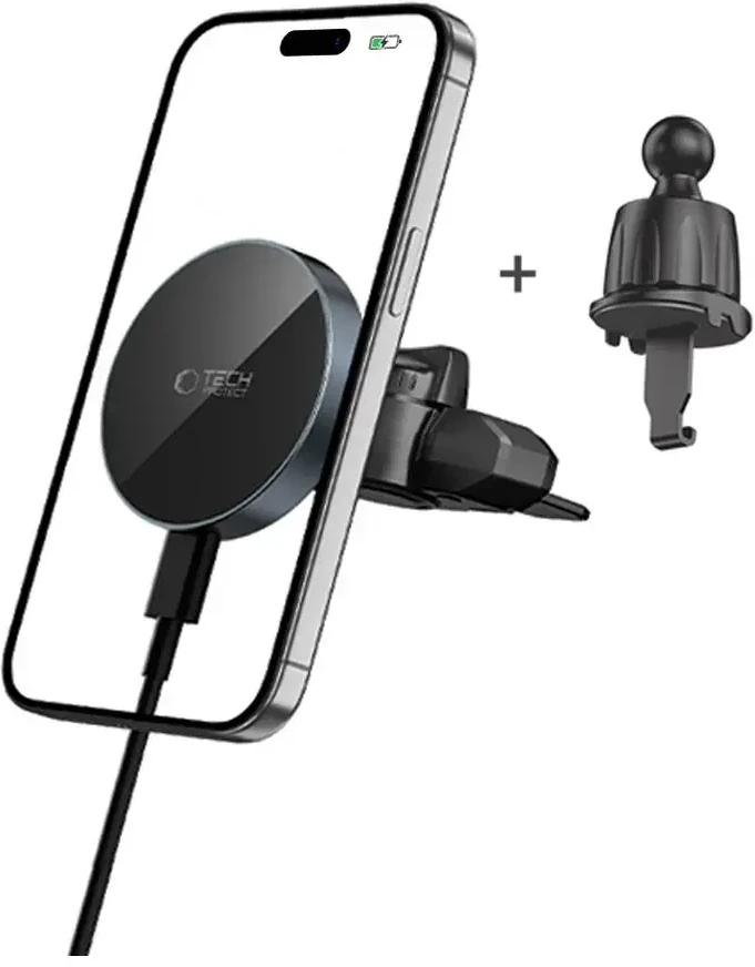 „Tech-Protect mm15W-V5“ magnetinis „MagSafe“ automobilio laikiklis oro išleidimo angai / CD lizdui - Juodas