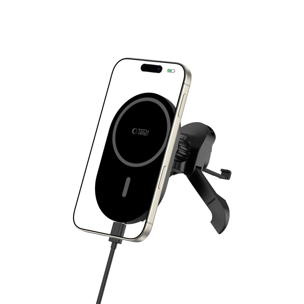 „TECH-PROTECT MM15W-V6“ magnetinis „MagSafe“ stabilus automobilio laikiklis, belaidis įkroviklis, 15 W, Juodas/Juodas