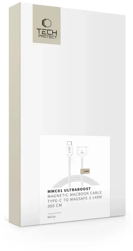 Tech-Protect MMC01 Ultraboost USB-C / MagSafe 3 140W 300cm Cable for MacBook - Baltas