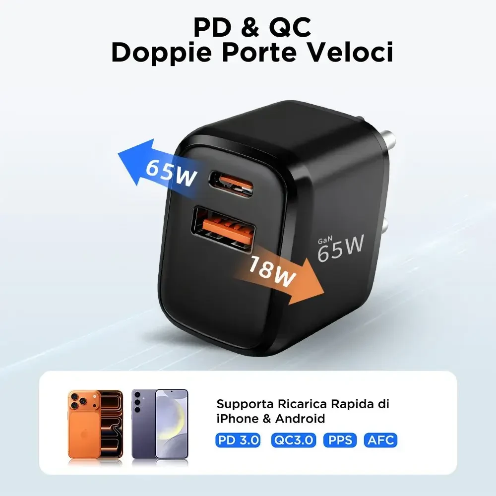 TECH-PROTECT NCA65W-GAN 2 PRIEVADŲ TINKLO ĮKROVIKLIS PD 65W / QC3.0 Juodas