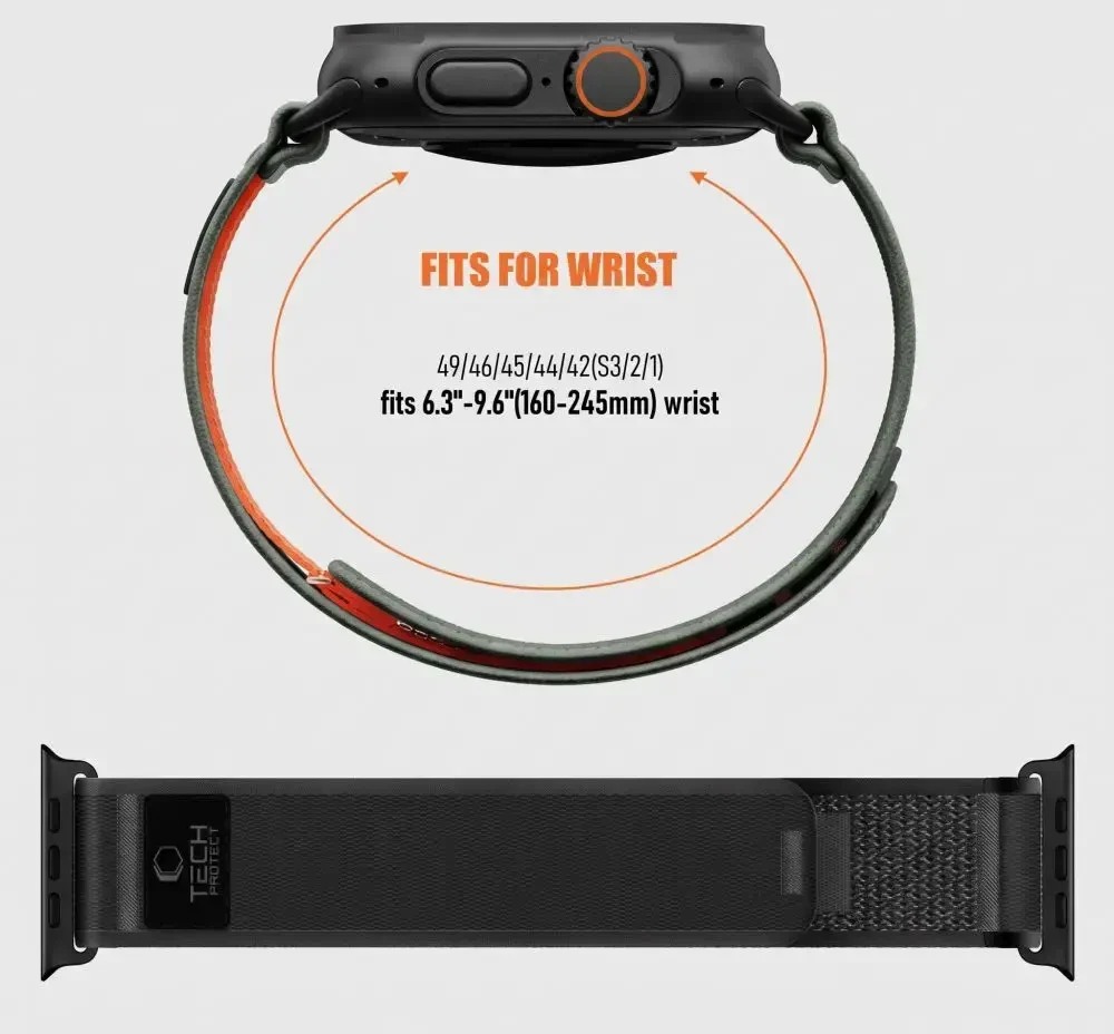 Tech-Protect NYLON ELITE Watch 8 / 9 / 10 / 11 / 12 / SE / ULTRA (44 / 45 / 46 / 49 MM) JUODA/ORANŽINĖ