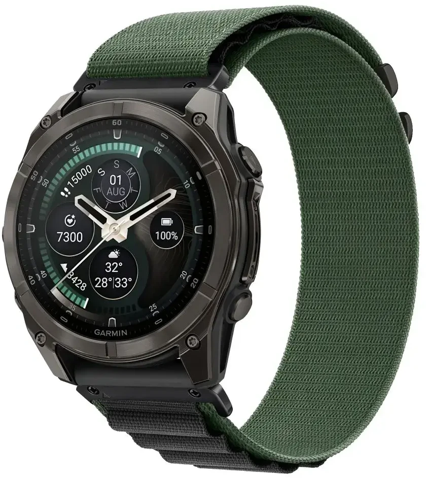 TECH-PROTECT NYLON PRO GARMIN FENIX 5X / 5X PLUS / 6X / 6X PRO / 7X / 8 / 8 PRO / 9 / 9 PRO (51 MM) Žalias/Juodas