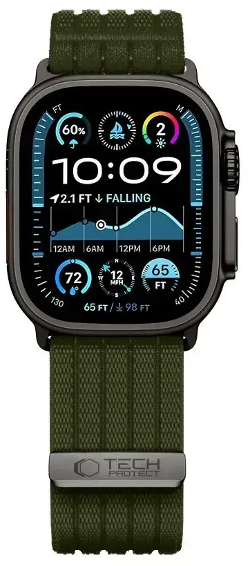 Tech-Protect Nylon Sport Band for Apple Watch 44 / 45 / 46 / 49 mm - Dark Žalias
