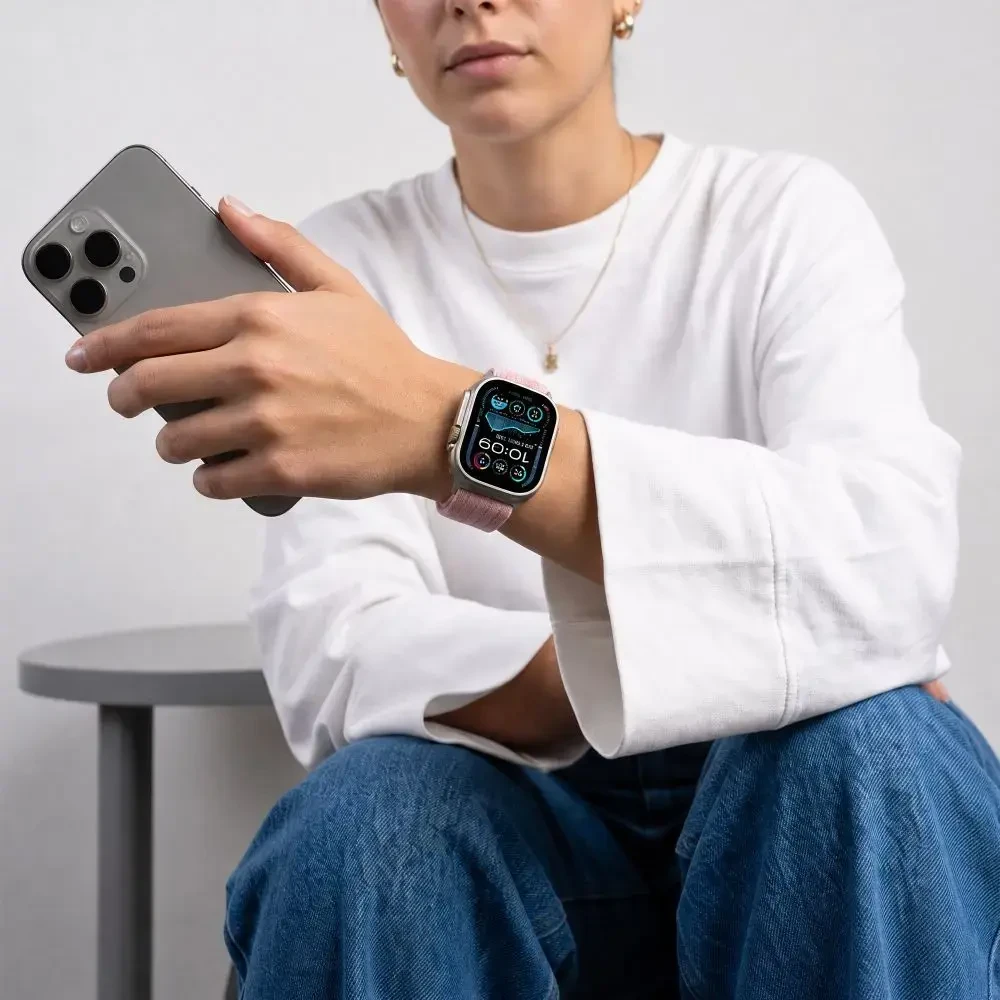 Tech-Protect Nylon Sport Band for Apple Watch 44/45/46/49 mm - Light Rožinė