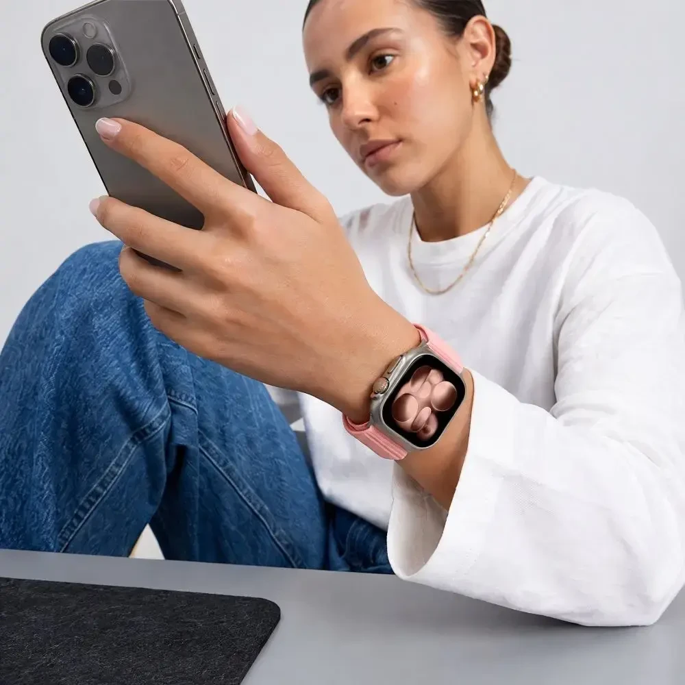 TECH-PROTECT NYLONLOOP APPLE WATCH 8 / 9 / 10 / 11 / 12 / SE (40 / 41 / 42 MM) ŠVELNIAI ROŽINĖ