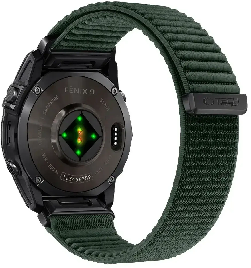 TECH-PROTECT NYLONLOOP GARMIN FENIX 5X / 5X PLUS / 6X / 6X PRO / 7X / 8 / 8 PRO / 9 / 9 PRO (51 MM) MILITARY Žalias