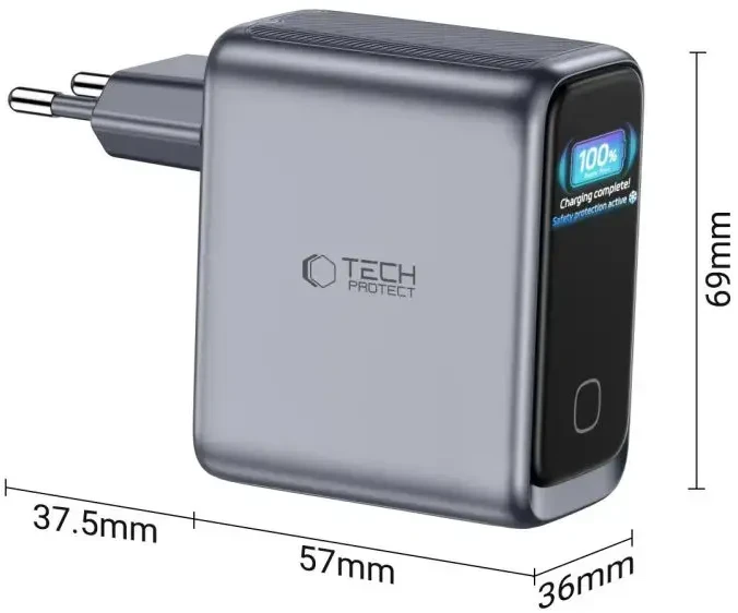 Tech-Protect POWERVISION NC100W-GAN 3 PRIEVADŲ TINKLO ĮKROVIKLIS PD 100W / QC3.0 TAMSIAI PILKAS