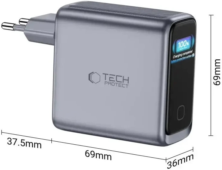 Tech-Protect POWERVISION NC140W-GAN 4 prievadų tinklo įkroviklis PD 140W / QC3.0 tamsiai pilkas