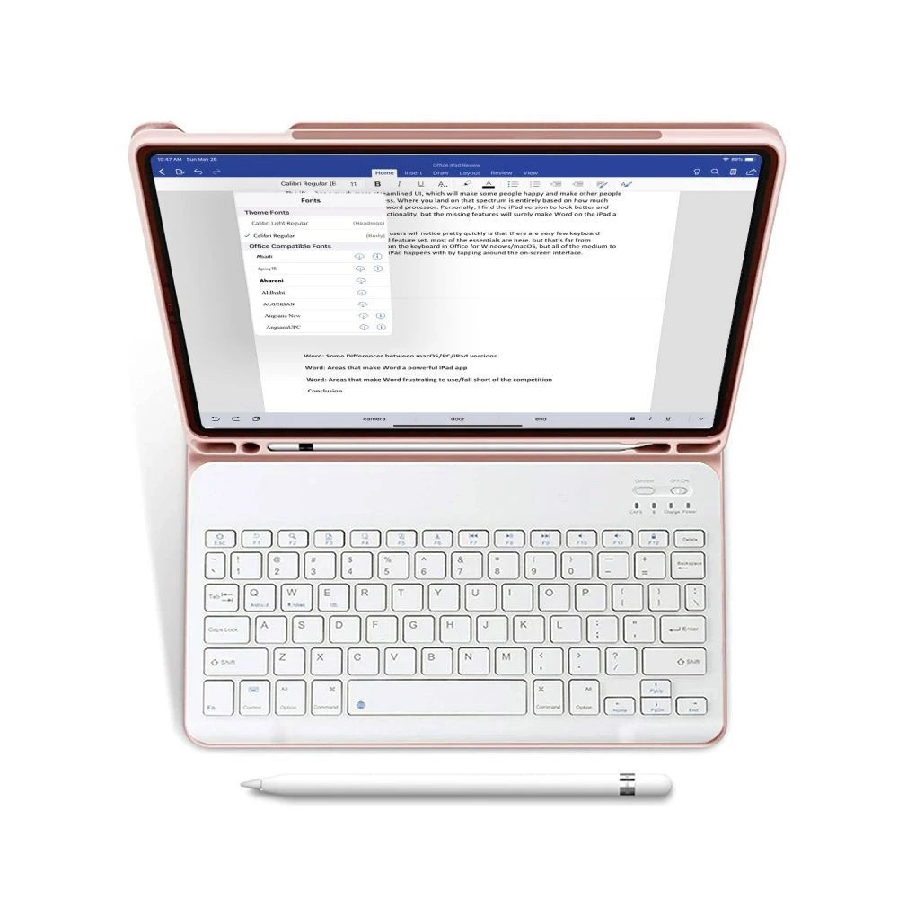 4Kom Tech-Protect SC Pen + klaviatūra su klaviatūra iPad 10.9” 10 / 2022 / 11” 11 / 2025 – dėklas planšetiniam kompiuteriui rožinės spalvos