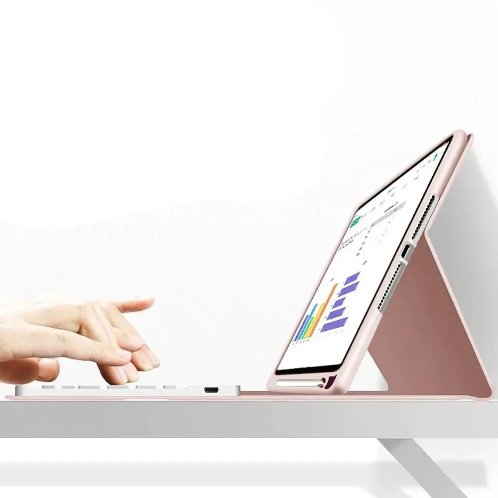 4Kom Tech-Protect SC Pen + klaviatūra su klaviatūra Apple iPad D 10.9” 10 / 2022 / 11” 11 / 2025 – dėklas planšetiniam kompiuteriui rožinės spalvos