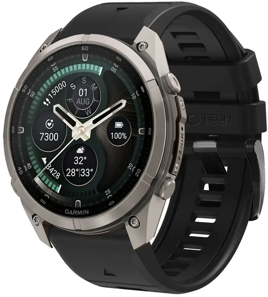 GK PROTECTION Dirželis Tech-Protect Silicone do Garmin Fenix 5 / 6 / 6 Pro / 7 / 8 / 8 Pro / E / 9 / 9 Pro 51 mm Obsidian Juodas (THP6087)