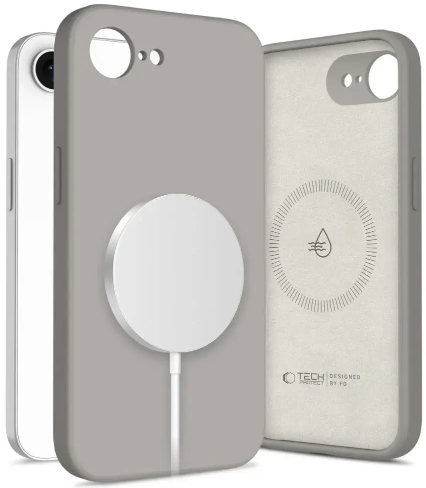 „Tech-Protect“ silikoninis „MagSafe“ dėklas, skirtas „iPhone 16e“ / „17e“ – pilkas