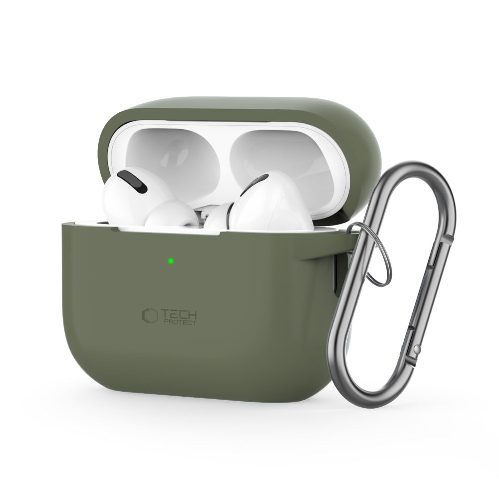 Apple AirPods Pro 1 / 2 Tech-Protect silikoninis su karabinu Olive žalias