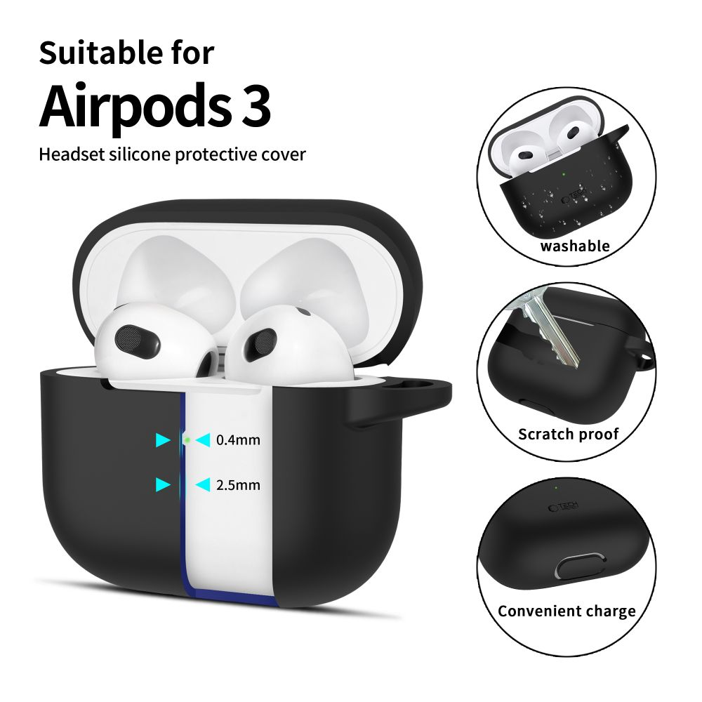 Apple AirPods 3 Tech-Protect silikoninis dėklas ausinėms juodos spalvos
