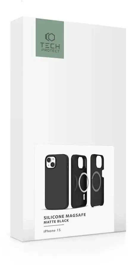 Tech-Protect silikoninis MagSafe Apple iPhone 15 Case – Matte dėklas telefonui juodos spalvos