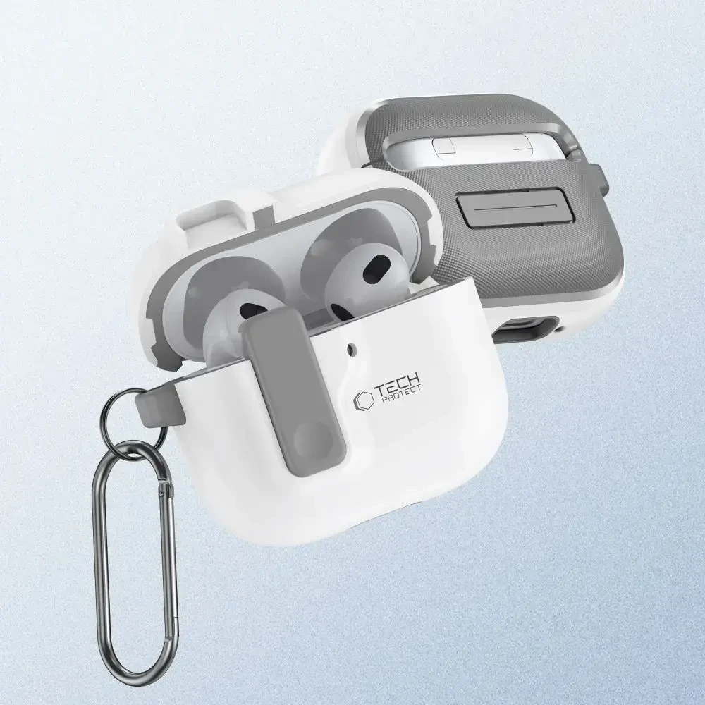 AirPods 4 Tech-Protect Slim Hook dėklas jūsų ausinėms baltos spalvos