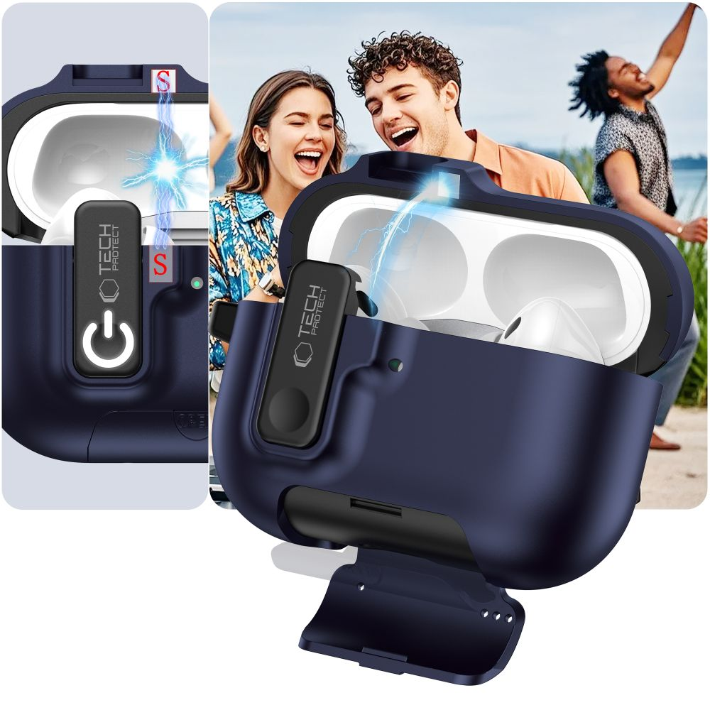 „Tech-Protect Slim kablys“ dėklas, skirtas „AirPods Pro 3“ ausinėms – tamsiai mėlynas Mėlyna
