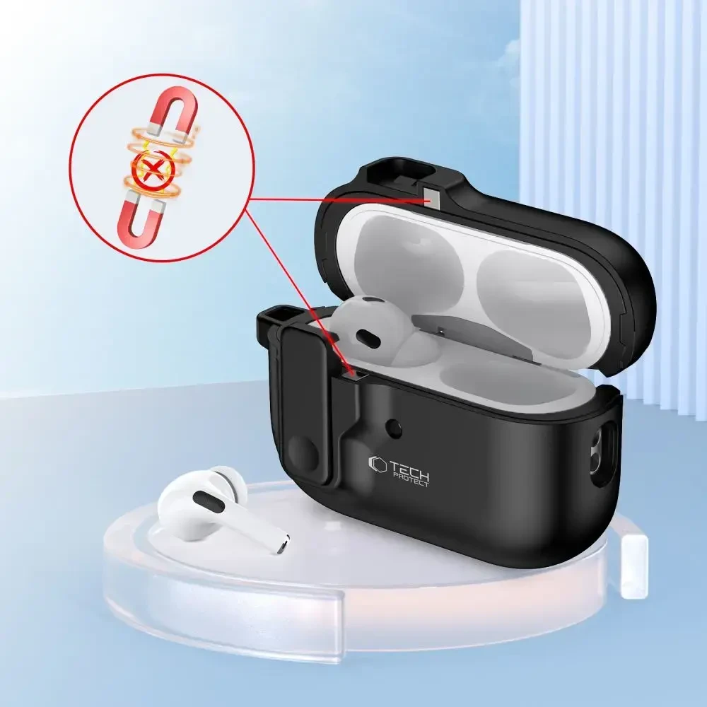 Dėklas TECH-PROTECT SLIM HOOK Apple AIRPODS PRO 1 / 2 juodos spalvos