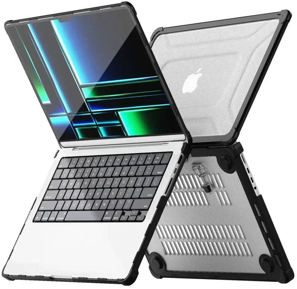 „Tech-Protect SmartShell Pro“ dėklas, skirtas „Macbook Pro 14 M1 / M2 / M3 / M4 / M5“ 2021–2025 m. – juodas ir skaidrus