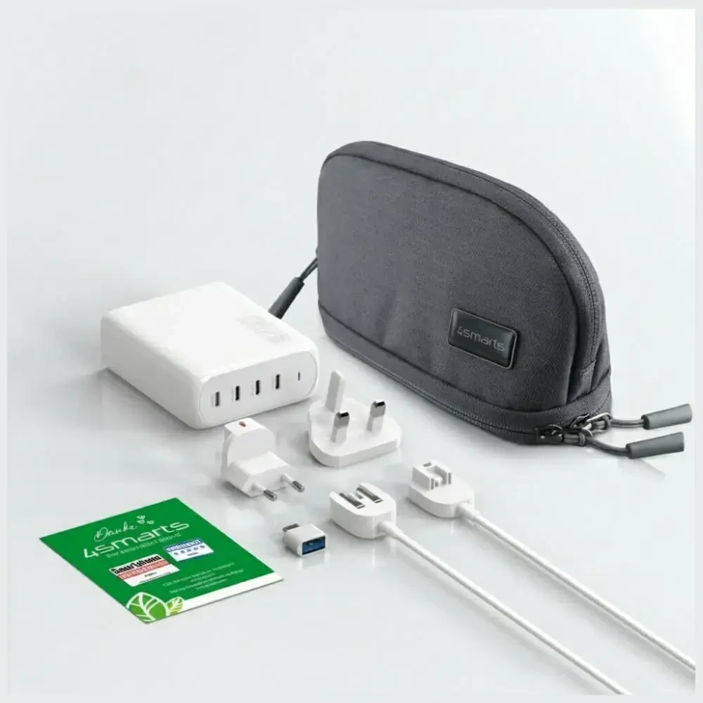 Sieninis įkroviklis 4smarts GaN Flex Pro Travel 200W 4 USB-C baltas