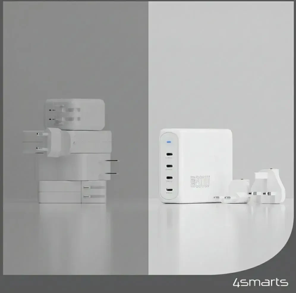 Sieninis įkroviklis 4smarts GaN Flex Pro Travel 200W 4 USB-C baltas