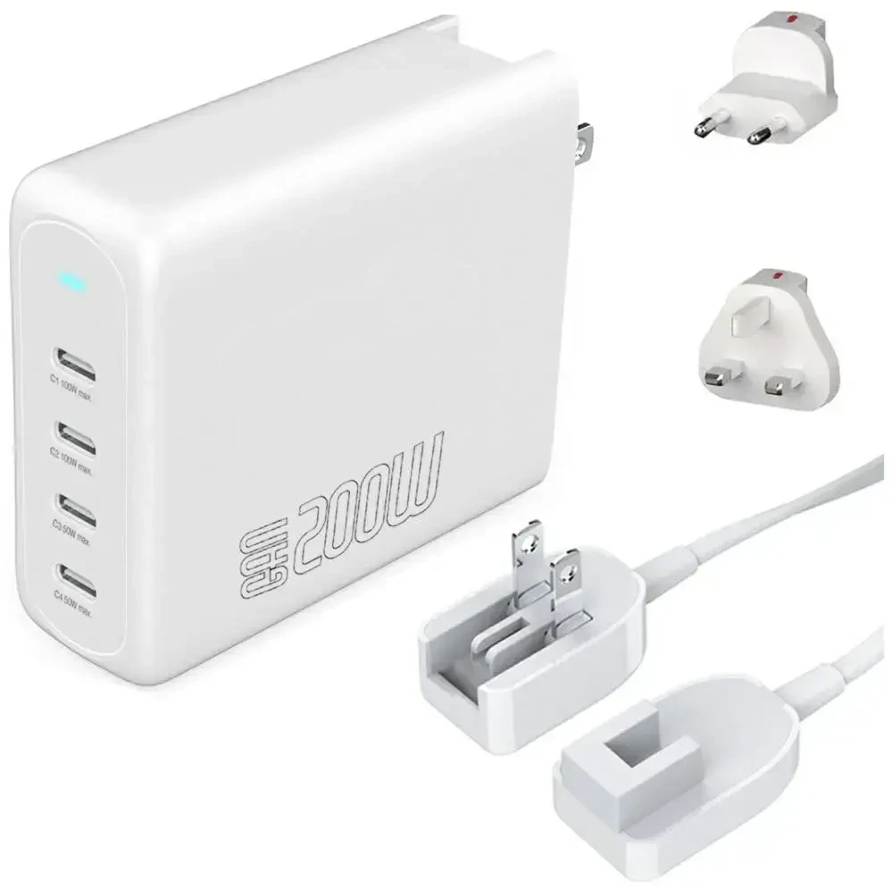 Sieninis įkroviklis 4smarts GaN Flex Pro Travel 200W 4 USB-C baltas