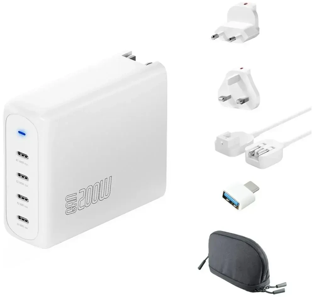 Sieninis įkroviklis 4smarts GaN Flex Pro Travel 200W 4 USB-C baltas