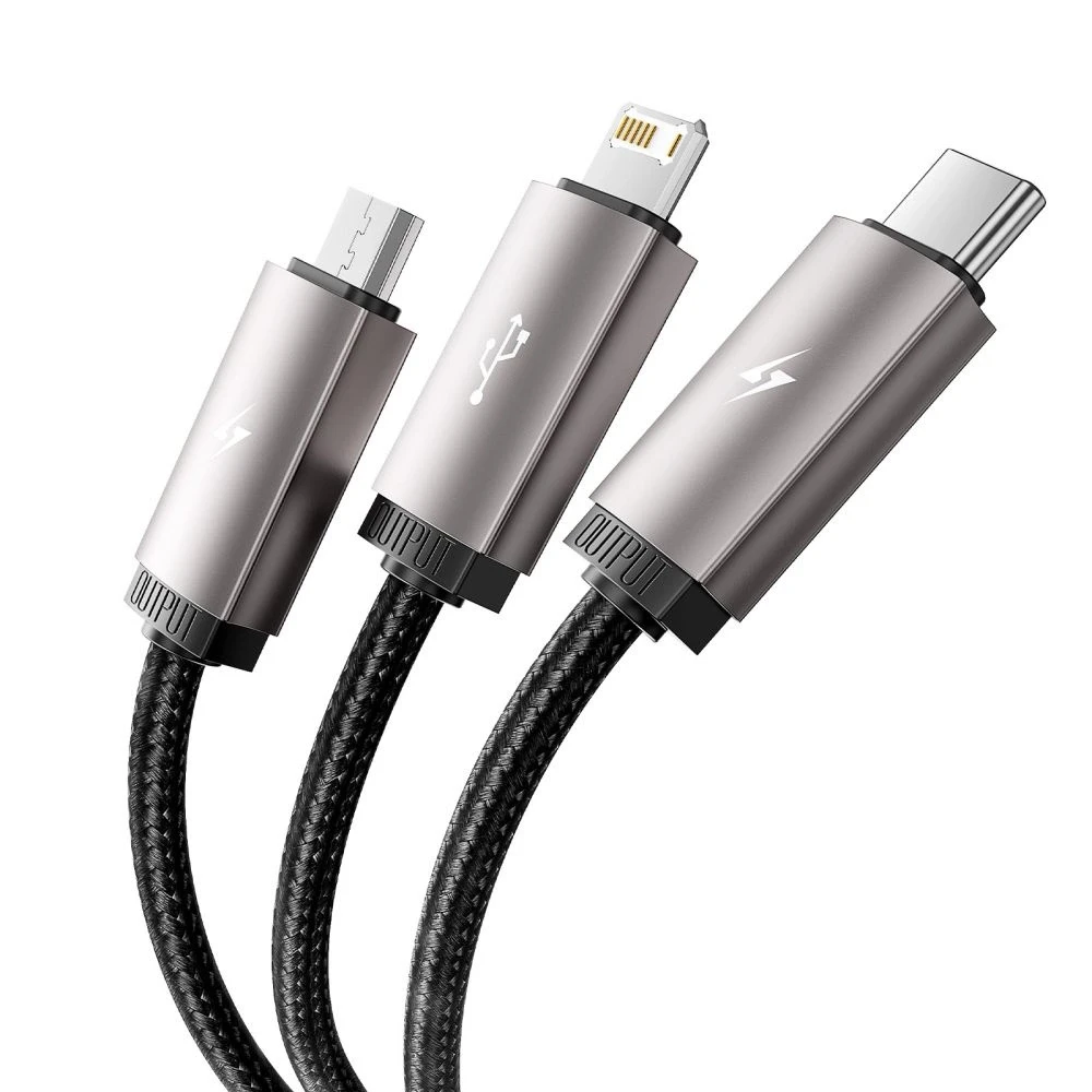 Kabelis 3in1 3.5A 1m USB – USB-C + Lightning + Micro USB Tech-Protect UltraBoost pilkos spalvos