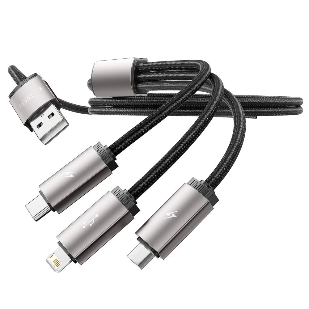 Kabelis 3in1 3.5A 1m USB – USB-C + Lightning + Micro USB Tech-Protect UltraBoost pilkos spalvos