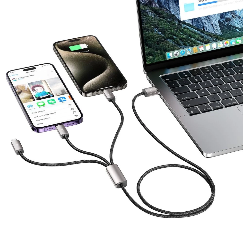 Kabelis 3in1 3.5A 1m USB – USB-C + Lightning + Micro USB Tech-Protect UltraBoost pilkos spalvos