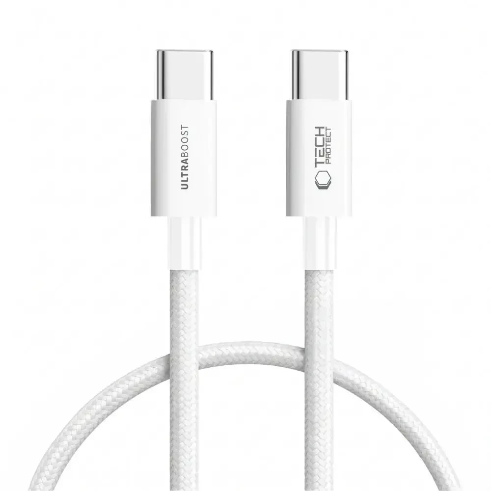 Tech-Protect ULTRABOOST LITE duomenų perdavimo ir įkrovimo kabelis | USB-C į USB-C | PD | 60W | 0,5 m | balta