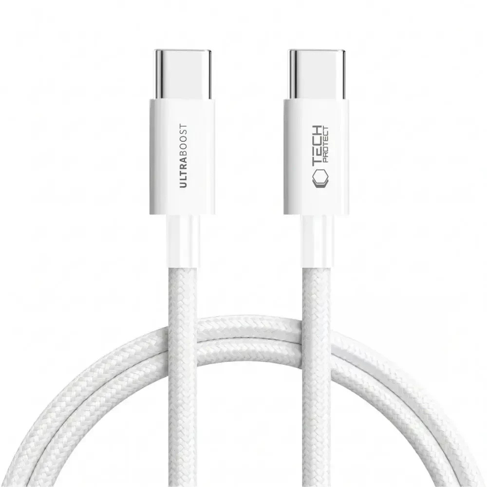 Tech-Protect ULTRABOOST LITE duomenų perdavimo ir įkrovimo kabelis | USB-C į USB-C | PD | 60W | 1,5 m | baltas