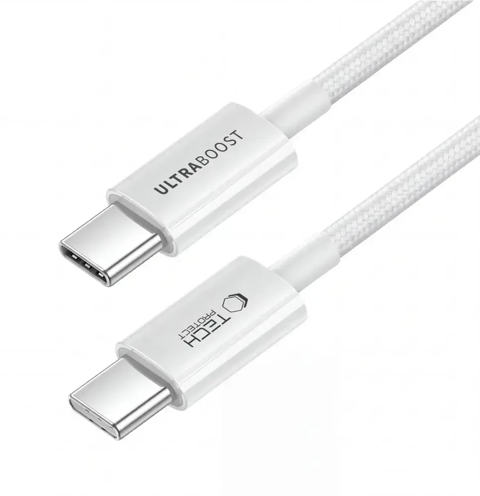 Tech-Protect ULTRABOOST LITE duomenų perdavimo ir įkrovimo kabelis | USB-C į USB-C | PD | 60W | 0,5 m | balta