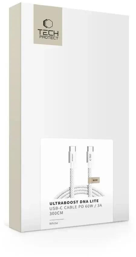 TECH-PROTECT ULTRABOOST LITE USB-C kabelis PD 60W / 3A 300 cm baltas