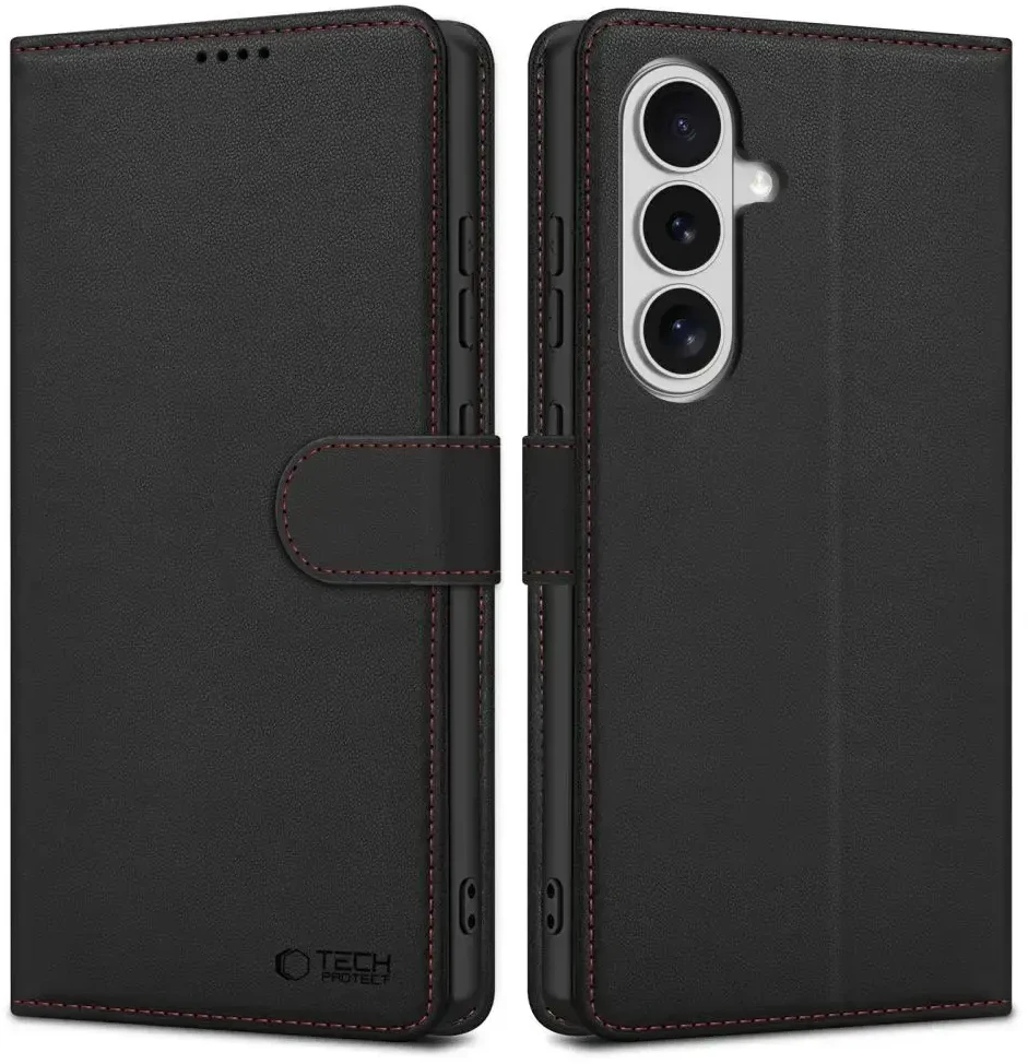 Dėklas Tech-Protect Wallet Samsung Galaxy S26 juodos spalvos/raudonos spalvos