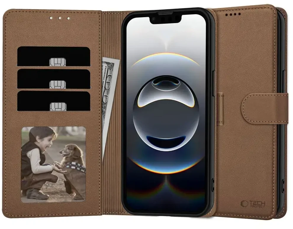 „Tech-Protect“ piniginės dėklas, skirtas „iPhone 16e“ / „17e“ – rudas