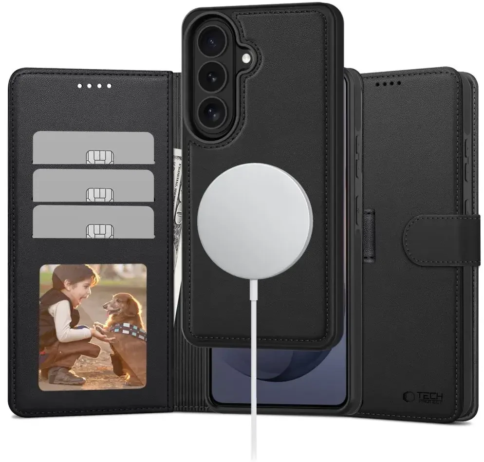 Dėklas Tech-Protect Wallet MagSafe Samsung Galaxy S26 MATINIS Juodas